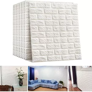 کاشی دیواری سه بعدی فوم پلی اتیلن با طرح خودچسب، ضد ضربه و ضد آب (70x77 سانتی متر) (بسته 4 عددی سفید)