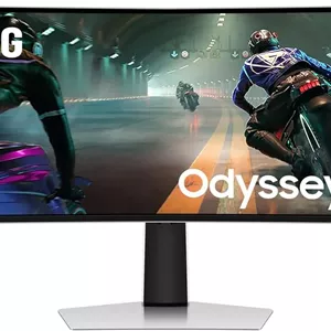 مانیتور گیمینگ 49 اینچی سامسونگ G9 (G91SD) Odyssey OLED Dual QHD (5120 x 1440) نرخ تازه‌سازی 144 هرتز، زمان پاسخگویی 0.03 میلی‌ثانیه، سازگار با NVIDIA G-Sync، قابلیت تنظیم ارتفاع، نقره‌ای