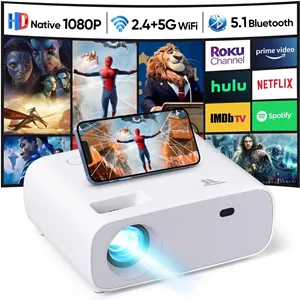 پروژکتور با وای فای و بلوتوث، 500 انسی، پروژکتور 1080P واقعی، پروژکتور قابل حمل مناسب فضای باز، مینی پروژکتور فیلم سازگار با iOS/Android/HDMI/ تی وی استیک
