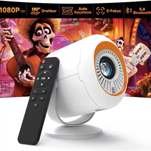 پروژکتور مینی بلوتوث و وای فای، فوکوس الکتریکی خودکار، Full HD 1080P 20000 لومن، پروژکتور مینی 4K پشتیبانی شده، پروژکتور قابل حمل با حجم کوچک برای سینمای خانگی اتاق خواب باغ (سفید)