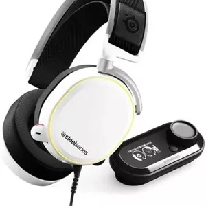 هدست گیمینگ سیمی SteelSeries Arctis ProGameDAC سفید برای PC و PlayStation - کاپ های گوشی نورانی - صدای Hi-Res تایید شده - کنترلر و آمپلی فایر صوتی دیجیتال اختصاصی