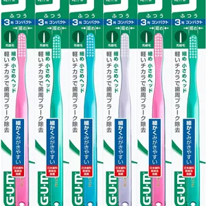 مسواک دندان GUM مدل #211، سر فشرده 3 ردیفه، نرمال، بسته 6 عددی 