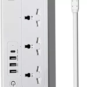 محافظ برق هوشمند وای فای Tuya Eazyliv با قابلیت اندازه گیری انرژی، دارای 3 پورت شارژ USB و یک پورت Type-C، کنترل صوتی از طریق اپلیکیشن سازگار با الکسا و گوگل هوم
