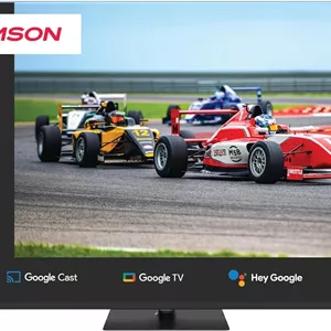 تلویزیون 75 اینچ QLED Pro Thomson با طراحی پایه مرکزی – نرخ تازه‌سازی 144 هرتز، 4K UHD، Dolby Vision & Atmos، کنترل صوتی هوشمند، دستیار صوتی گوگل، نمایشگر بدون حاشیه، تلویزیون ممتاز