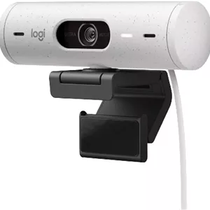وب کم فول اچ دی Logitech Brio 500 با تصحیح نور خودکار، حالت نمایش، پوشش حریم خصوصی وب کم، زوم، کابل USB-C، سفید