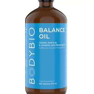 BodyBio امگا 36 | اسیدهای چرب ضروری | ترکیبی از روغن گلرنگ و تخم کتان | پرس سرد | اسید چرب LA & ALA | روغن متعادل کننده 473 میلی لیتر، قهوه ای