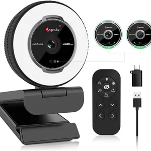 وب‌کم استریمینگ Angetube با میکروفون: وب‌کم USB 1080P 60FPS با نور حلقوی و کنترل از راه دور - وب‌کم HD با زوم دیجیتال 5X، دارای پوشش حریم خصوصی داخلی، برای PC|کامپیوتر|لپ‌تاپ|مک|دسکتاپ