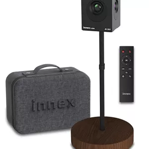 دوربین کنفرانس ویدیویی 360 درجه 4K Innex Cube با حالت های هوش مصنوعی متعدد، دو میکروفون همه جهته، کنترل از راه دور، وب کم Plug and Play برای کامپیوتر، زوم، Microsoft Teams، فضای باز، اتاق جلسه