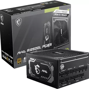 منبع تغذیه گیمینگ MSI MAG 1250GL PCIE 5 - کاملا ماژولار - دارای گواهینامه 80 پلاس گلد 1250 وات - سایز کامپکت - ATX PSU - آماده برای ATX 3.1 و PCIE 5.1