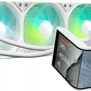 خنک کننده مایع پردازنده TRYX PANORAMA SE 360 ARGB سفید با صفحه نمایش منحنی AMOLED 6.67 اینچی قابل چرخش و جلوه سه بعدی آنامورفیک، 360 میلی‌متری، سفید، Asetek Adela 280w TDP، سازگار با Intel LGA 1851/1700/1200/115X و AMD AM5/AM4