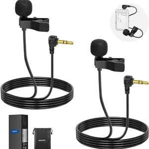 میکروفون یقه‌ای مینیاتوری NEEWER (بسته 2 عددی)، میکروفون کندانسور سیم‌دار گیره‌ای 2 متری با کانکتور 3.5 میلی‌متری TRS سازگار با DJI Mic 2 Rode Wireless Go II CM28 CM31 Camera, LM5