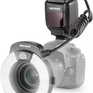 فلاش حلقوی ماکرو NEEWER RF1-C سازگار با Canon، نورپردازی فلاش حلقوی 76Ws GN15 5600K E-TTL، خروجی 1-1/128، همگام سازی پرده جلو/عقب، ژل های رنگی، حلقه های آداپتور لنز برای عکاسی ماکرو