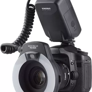 فلاش حلقوی ماکرو Yongnuo YN-14EX TTL با نور LED و حلقه آداپتور برای دوربین های DSLR کانن EOS مشابه Canon MR-14EX