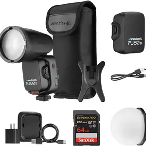 فلاش اسپیدلایت لمسی Westcott FJ80 II S با مانت دوربین سونی | صفحه نمایش لمسی رنگی 2.8 اینچی LCD، لوازم جانبی نورپردازی گنبدی مغناطیسی FJ80، کارت حافظه 128 گیگابایتی Extreme PRO UHS-I SDXC