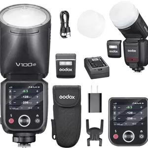 فلاش لمسی گرد GODOX V100O V100-O 100 واتی برای Olympus، بی‌سیم 2.4G با فلاش اکسترنال اسپیدلایت و همگام‌سازی فلاش شاتر سراسری 1/80,000 ثانیه، باتری لیتیومی یکپارچه