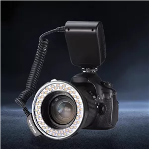 فلاش حلقوی ماکرو LED، نور حلقوی 48 LED با صفحه نمایش LCD، نور حلقوی ماکرو با آداپتور کنترل قدرت برای دوربین های DSLR