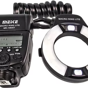 فلاش حلقوی ماکرو Meike TTL (عدد راهنما 14-46) سازگار با تمام دوربین های DSLR کانن با هات شو (برای لنزهای 52 میلی متر - 77 میلی متر) - MK-14EXT