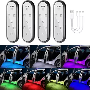 چراغ های درب خودرو KASTWAVE LED با 7 رنگ، چراغ های پروژکتور با حسگر مغناطیسی، چراغ خوش آمدگویی آستانه درب، پروژکتور ادب، قابل شارژ USB بی سیم، چراغ های هشدار دهنده فضای داخلی خودرو 4 عدد
