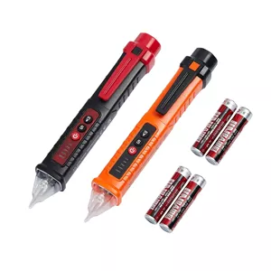 بسته 2 عددی ردیاب ولتاژ غیر تماسی، تستر ولتاژ الکتریکی، AC 12V/48V/70V-1000V، سیم با زنگ هشدار و چراغ قوه، یاب نقطه شکست سیم، نارنجی و قرمز