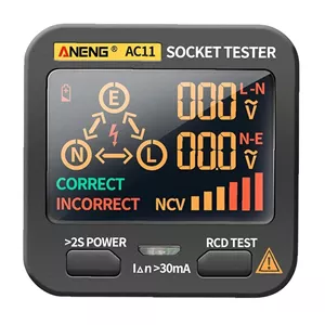 تستر پریز برق KASTWAVE با نمایشگر ولتاژ LCD - تستر پریز RCD و آنالیزور مدار، 0.1-250 ولت، 8 نشانه بصری، تشخیص پلاریته و نشتی