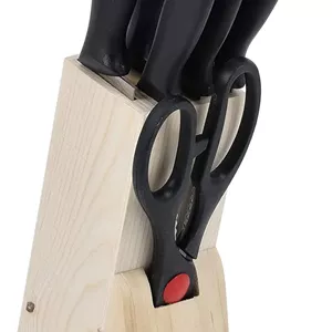 ست چاقوی آشپزخانه 7 تکه رویال فورد مدل RF10229 به همراه استند چوبی، قیچی چند منظوره و تیزکن چاقو، مناسب برای خرد کردن، برش دادن و قیمه کردن، مشکی