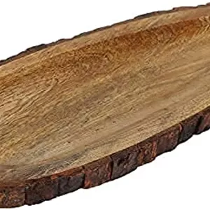 سینی سرو چوبی Acewood | دیس سرو با روکش پوست درخت | دست ساز | چوب اقاقیا | سینی چوبی | دیس سرو | هدیه دیوالی - (40 x 16 x 2.5 سانتی متر)