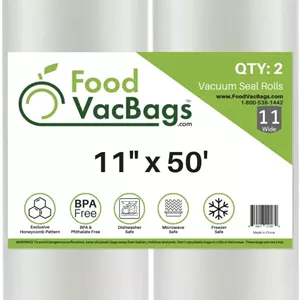 FoodVacBags بسته 2 عددی رول 11X50 کیسه های وکیوم سیلر 4 میل بافت دار درجه تجاری برای Sous Vide و Foodsaver
