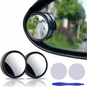 آینه نقطه کور 2 عددی، شیشه محدب HD گرد 2 اینچی با زاویه دید 360 درجه و محفظه ABS برای خودروهای سواری، شاسی بلند و کامیون، مشکی، بسته 2 عددی