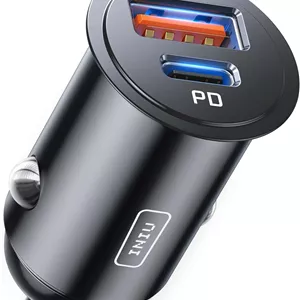شارژر فندکی USB C اینیو، [USB C 30WUSB A 30W] PD 3.0 5A شارژ سریع، آداپتور فلزی کوچک دو پورت برای گوشی های آیفون، آیپد، سامسونگ، مک بوک و ایرپاد