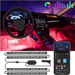 چراغ های ال ای دی خودرو Govee، چراغ های داخلی هوشمند با کنترل برنامه، چراغ های داخل خودرو RGB با حالت DIY و حالت موسیقی، طراحی 2 خطی، 4 * 0.72 فوت چراغ نواری برای خودروها با شارژر خودرو، 12 ولت