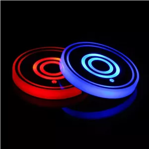 چراغ های LED زیر لیوانی خودرو LEDCARE، پد ضد آب با قابلیت شارژ USB و تغییر 7 رنگ، چراغ تزئینی فضای داخلی LED، لوازم جانبی روشنایی داخل خودرو (2 عدد) (استایل 2)