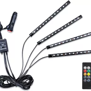 چراغ های داخلی LED خودرو LivTee، 4 عدد 48 LED چند رنگه، لوازم جانبی داخلی خودرو زیر داشبورد، کیت ضد آب با عملکرد فعال صوتی و کنترل از راه دور بی سیم، شامل شارژر خودرو