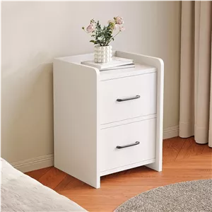 میز پاتختی با 2 کشو، میز کنار تختی اتاق خواب، کابینت کشو کوچک با دستگیره فلزی برای اتاق نشیمن، میز کناری چوبی MDF سفید برای مبل (سفید-CT055)