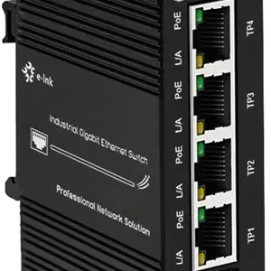 سوئیچ اترنت گیگابیتی صنعتی کوچک Steloproad با 4 پورت 10/100/1000 مگابیت بر ثانیه POE  به همراه پورت SFP، قابل نصب روی ریل Din / دیوار، 4 پورت 10/100/1000BASE-T RJ451 پورت 100/1000FX (SFP)، پشتیبانی از 12-48 ولت DC