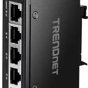 سوئیچ مینی ریلی DIN اترنت سریع صنعتی 5 پورت TRENDnet مدل TI-ELC50، دارای 5 پورت 10/100 مگابیت بر ثانیه، محفظه با استاندارد IP30، ظرفیت سوئیچینگ 1 گیگابیت بر ثانیه، مشکی
