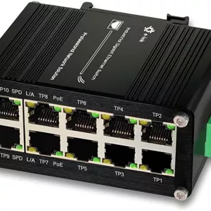 سوئیچ اترنت فشرده صنعتی 8 پورت 10/100/1000T 802.3at PoE ، سوئیچ اترنت 2 پورت، سوئیچ شبکه غیر مدیریتی 48-57 ولت DC با قابلیت نصب روی ریل مینی DIN و ظرفیت سوئیچینگ 20 گیگابیت بر ثانیه