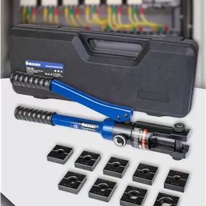 ابزار پرس هیدرولیک 12 تنی AMZCNC با 9 قالب استاندارد آمریکایی، پرس کابل از سایز 8AWG تا 4/0 AWG، ساخته شده از فولاد سخت کاری شده با سطح اکسید شده برای دوام (استاندارد US 8AWG تا 4/0AWG)
