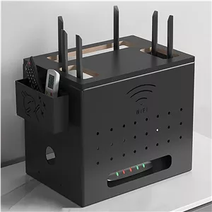 جعبه نگهداری روتر وای فای YUGXTH، سازمان دهنده سیم برق، جعبه مخفی کننده کابل فلزی با جعبه نگهداری کنترل از راه دور، کابینت وای فای برای مخفی کردن روتر و مودم (مشکی)
