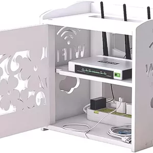 شلف شناور با درب برای روتر وای فای، مودم، کابل، پریز برق، جعبه های ذخیره سیم، قفسه ذخیره سازی چند منظوره (سفید 30x20x32 سانتی متر)