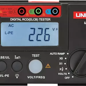 تستر دیجیتال RCD (ELCB) یونی تی UT582 ، شمارش 1000 با سوئیچ فاز، بررسی اتصالات، AUTO RAMP، بوق قطع اتصال، نمایش محدوده خارج از اندازه
