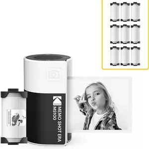 دوربین دیجیتال فوری و سازنده برچسب کودکانه KODAK Memo Shot ERA، سفید (دوربین با 1 رول کارتریج برچسب تک لمسیمجموعه 9 رول کارتریج)