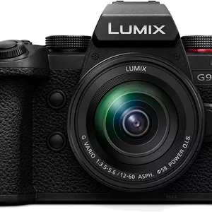 دوربین بدون آینه میکرو چهار سوم پاناسونیک Lumix DC-G9M2ME به همراه لنز Lumix G Vario 12-60 میلی‌متری F3.5-5.6، 25.2 مگاپیکسل، 4K 120p/100p و 5.7K 30p/25p، فوکوس خودکار هیبریدی فازی، OLED LVF، بلوتوث، مشکی