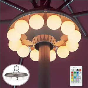 چراغ چتر آفتابی BIGMONAT مناسب فضای باز با کنترل از راه دور RF / چراغ آویز با قابلیت تغییر 12 رنگ / چراغ میله ای باتری خور برای چتر میز، 200 لومن محافظ چشم / روشنایی قابل تنظیم و تنظیم تایمر