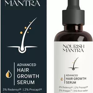 سرم پیشرفته رشد مو Nourish Mantra، ۵۰ میلی لیتر، حاوی ۳% Redensyl، ۲% Anagain، ۲% Procapil و ۵% آب برنج، محرک رشد مجدد مو، درمان ضد ریزش و نازک شدن مو، سرم رشد سریع مو برای بانوان و آقایان