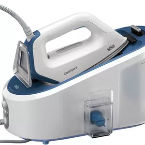 اتو بخار مخزن دار براون CareStyle 5 با فناوری FreeGlide 3D، حالت هوشمند iCareMode، مخزن آب 2 لیتری، 2400 وات، بخاردهی عمودی، گرم شدن سریع مدل IS 5145 سفید/آبی