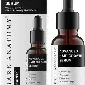 سرم پیشرفته رشد مو Bare Anatomy | 3% Redensyl4% Anagain3% Baicapil1% Capilia Longa، رزماری، بیوتین و عصاره برنج | سرم کنترل ریزش مو و رشد مو برای خانم ها و آقایان | 30 میلی لیتر