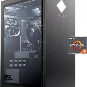 کامپیوتر رومیزی گیمینگ HP OMEN 25L، AMD Radeon RX 5500، AMD Ryzen 5 3500، رم HyperX 8GB DDR4، SSD PCIe NVMe 512GB، ویندوز 10 هوم، آماده واقعیت مجازی، نورپردازی RGB (مدل GT12-0010، 2020)