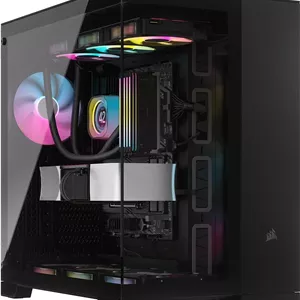 کیس کامپیوتر CORSAIR iCUE LINK 6500X RGB Mid-Tower ATX با دو محفظه – شیشه حرارت دیده پانوراما - سازگار با مادربرد اتصال معکوس – شامل 3 عدد فن CORSAIR RX120 RGB – مشکی