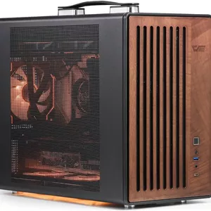 کیس کامپیوتر Micro-ATX قابل حمل دارک فلش با دستگیره، 1 فن ARGB PWM، با چوب گردو، Type-C، پشتیبانی از 240 AIO، کولر H165mm، دسکتاپ جمع و جور ساده (WD200، مشکی)