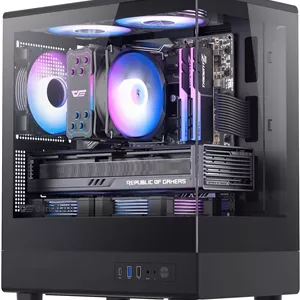کیس کامپیوتر Micro ATX دارک فلش، دارای 3 فن PWM ARGB از پیش نصب شده، کیس گیمینگ MATX با شیشه حرارت دیده دوگانه با نمای کامل، دارای پورت Type C، پشتیبانی از AIO تا 240 میلی متر (DB330M) (مشکی)
